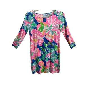 Lilly Pulitzer Sz XXS Marlowe Dress Jungle Utopia Floral‎ Pink 100% Pima Cotton